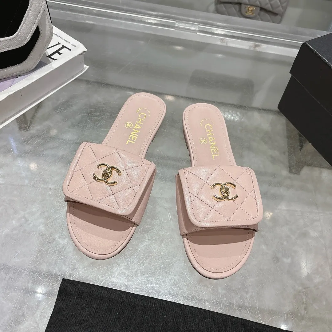 👟👟Ex-factory price 360👟👟 Genuine leather sole +40 Chanel Chanel 25C new women's double C schoolbag buckle flat sandals, fabric sheepskin, color: black: white: pink: apricot, code number: 5-40 (customized 41 42 43 customized non-returnable): rubber sole leather sole +40